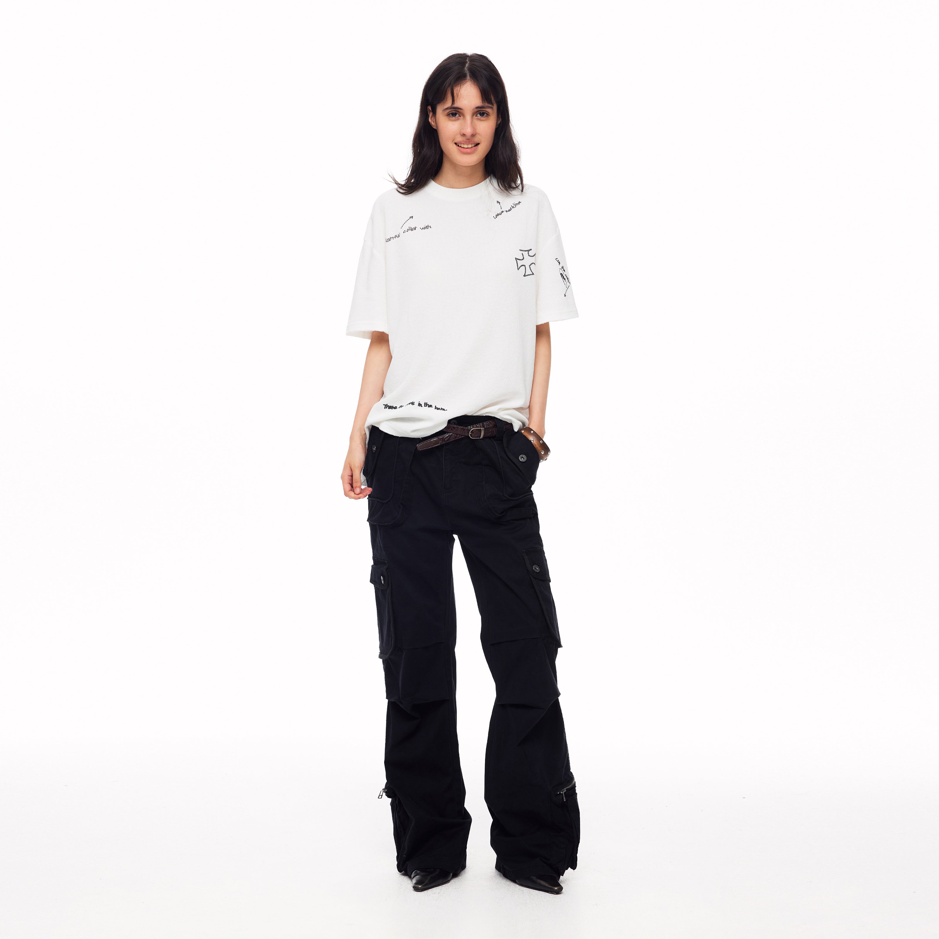 MADWITCH DECONSTRUCTED WASHED FLARE CARGO PANTS #CN61032