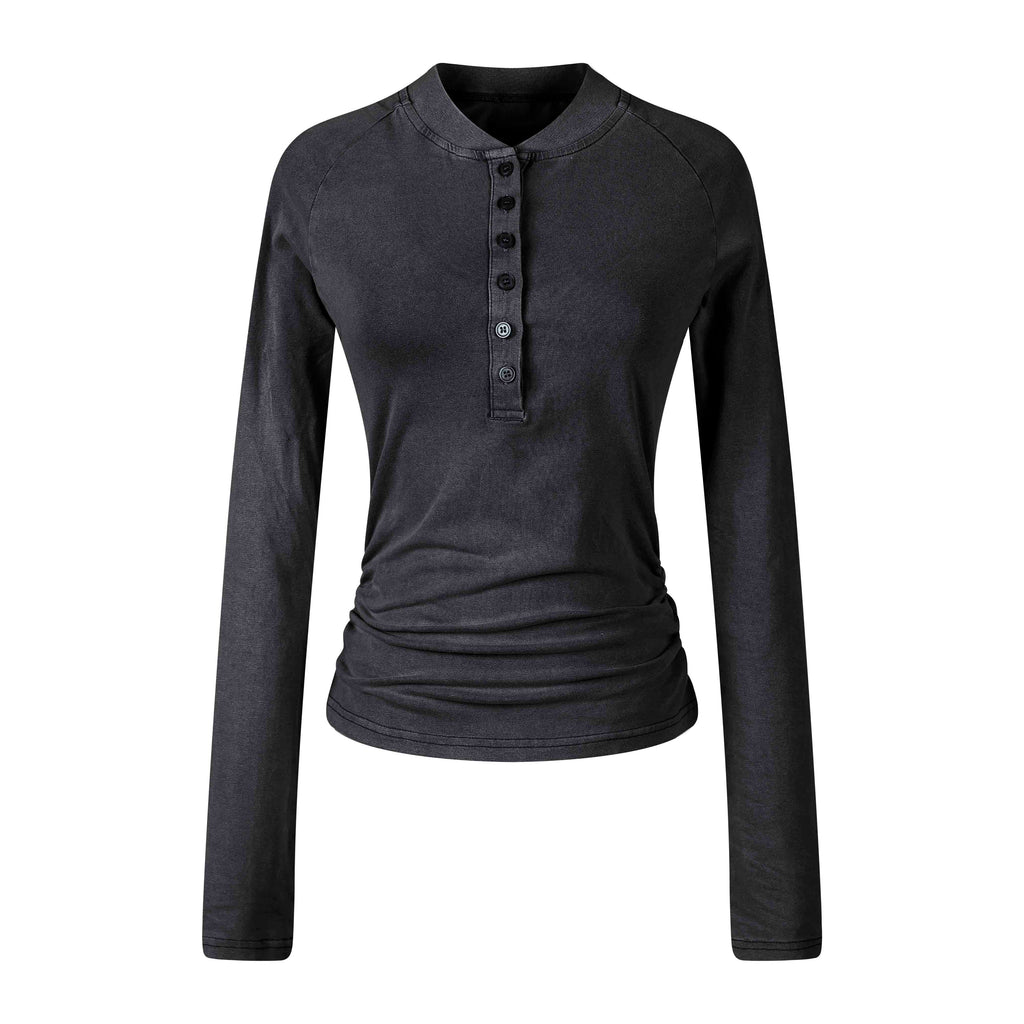 MADWITCH WASHED RAGLAN CROPPED HENLEY TOP #2026713