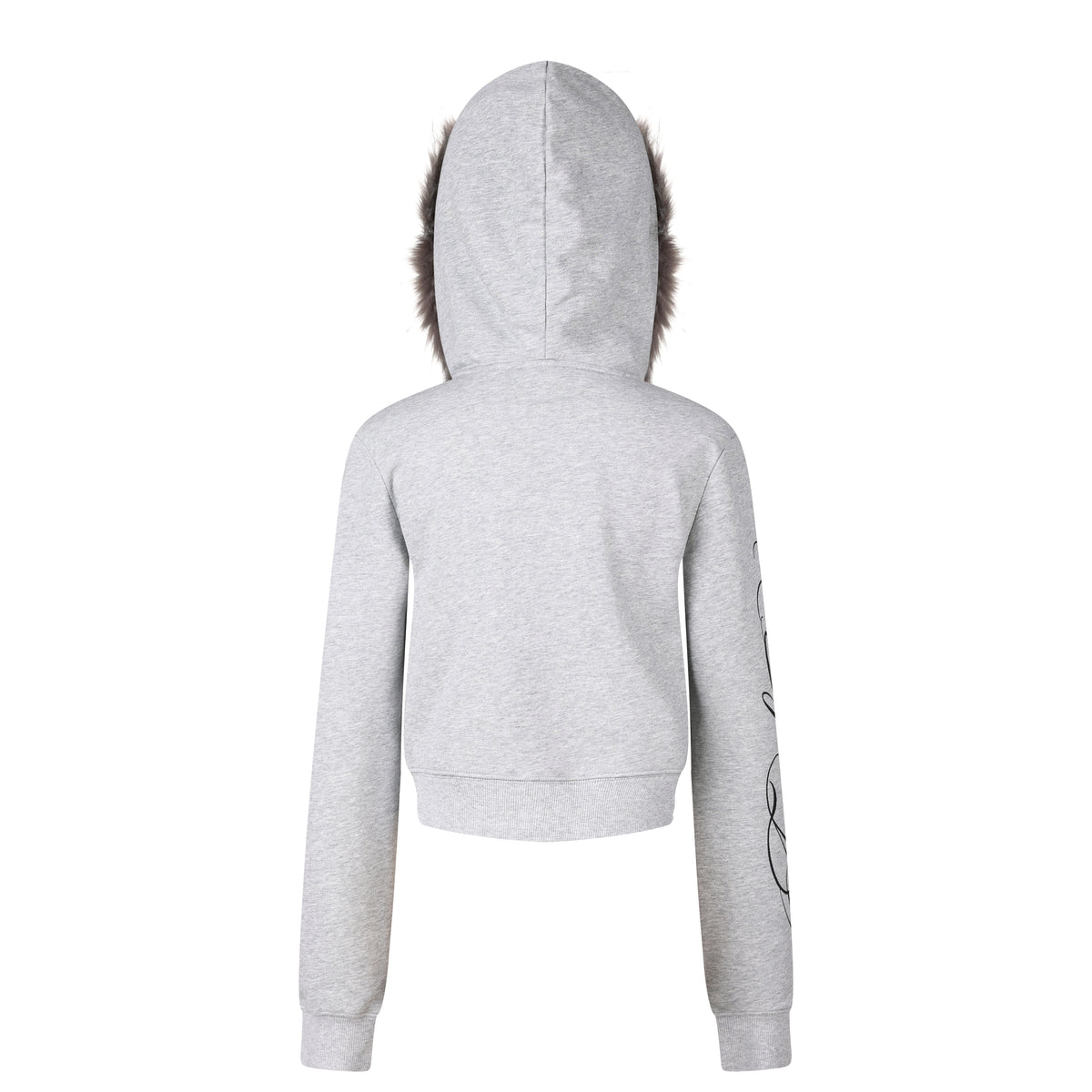 MADWITCH RHINESTONE-SCRIPT FAUX-FUR TRIM CROPPED ZIP HOODIE #L2026585