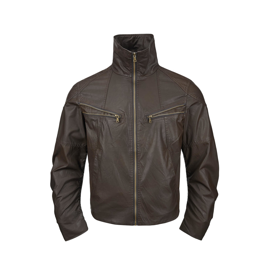 MADWITCH DISTRESSED MULTI-ZIP STAND-COLLAR LEATHER MOTO JACKET #251623