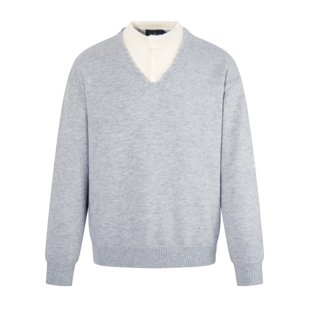 MADWITCH LAYERED HENLEY KNIT SWEATER #AW26832