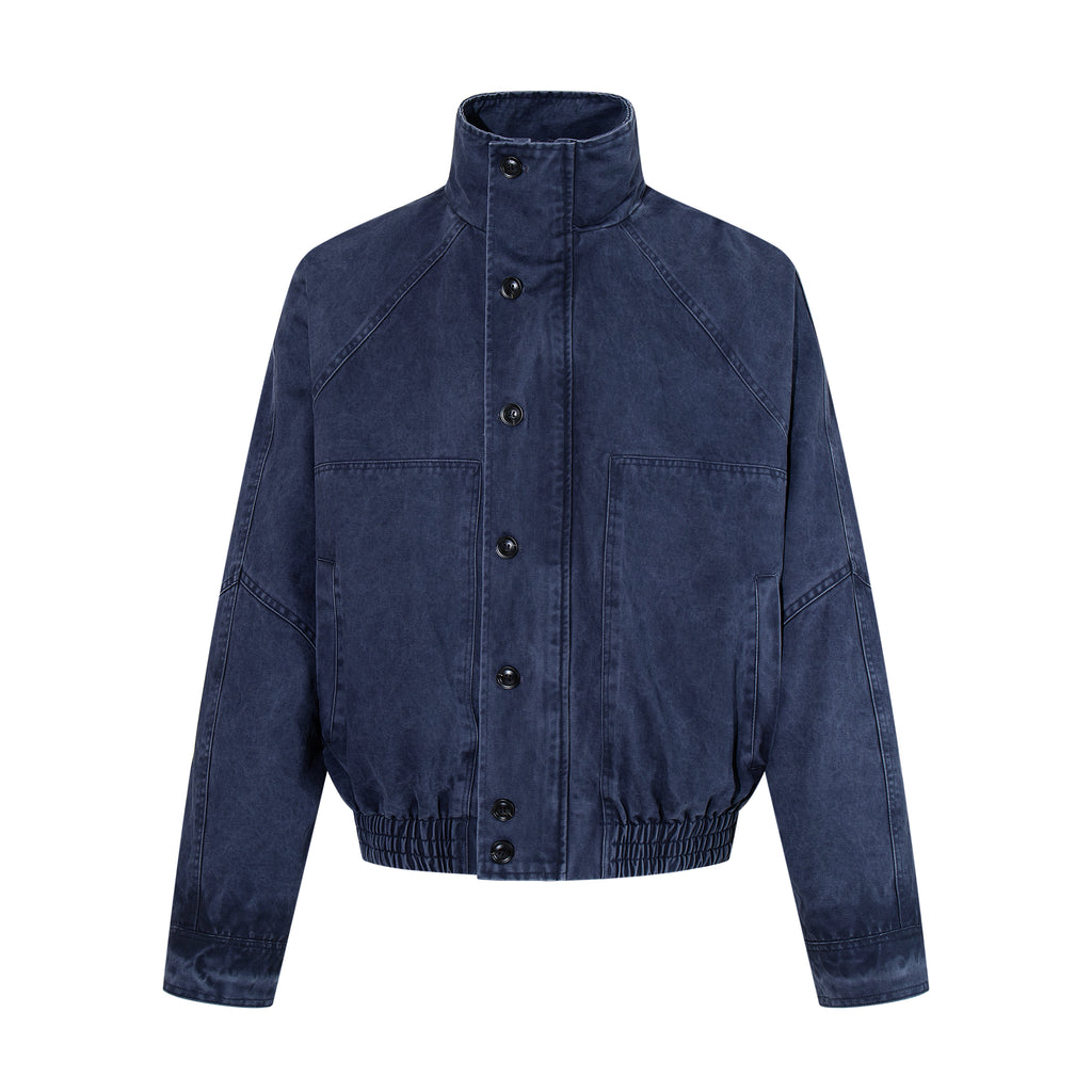 MADWITCH WASHED STAND-COLLAR RIBBED-HEM JACKET #AW26608