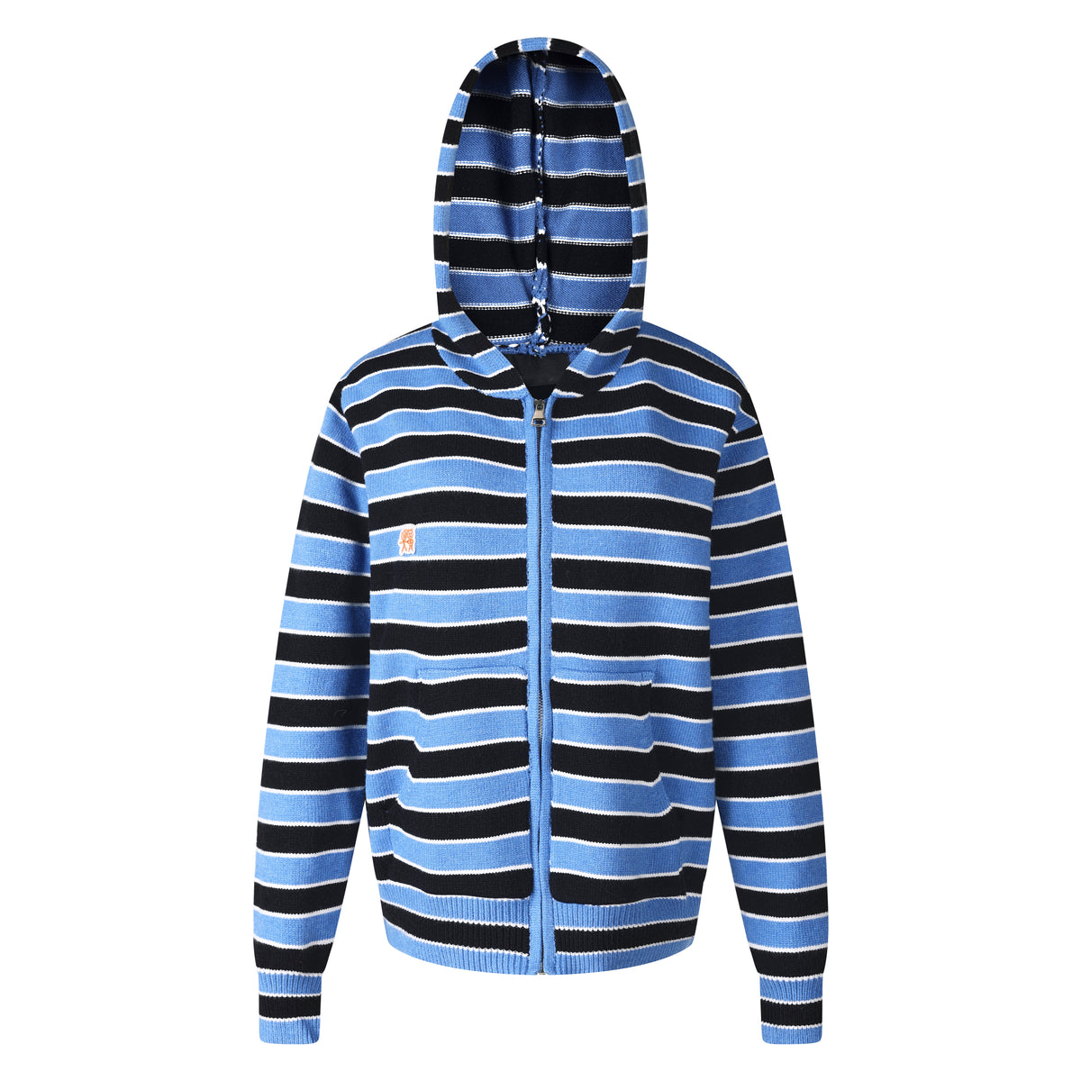 MADWITCH STRIPED EMBROIDERED ZIP HOODED CARDIGAN #L2026746