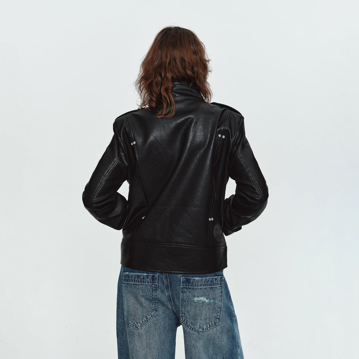 MADWITCH NAPOLEON-BUTTON CROPPED LEATHER BIKER JACKET #AW26188