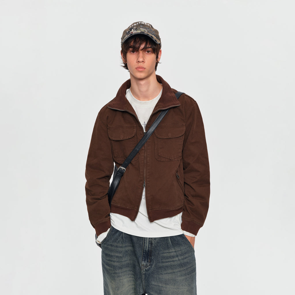 MADWITCH WASHED DUAL-POCKET STAND-COLLAR WORKWEAR JACKET #DY26043