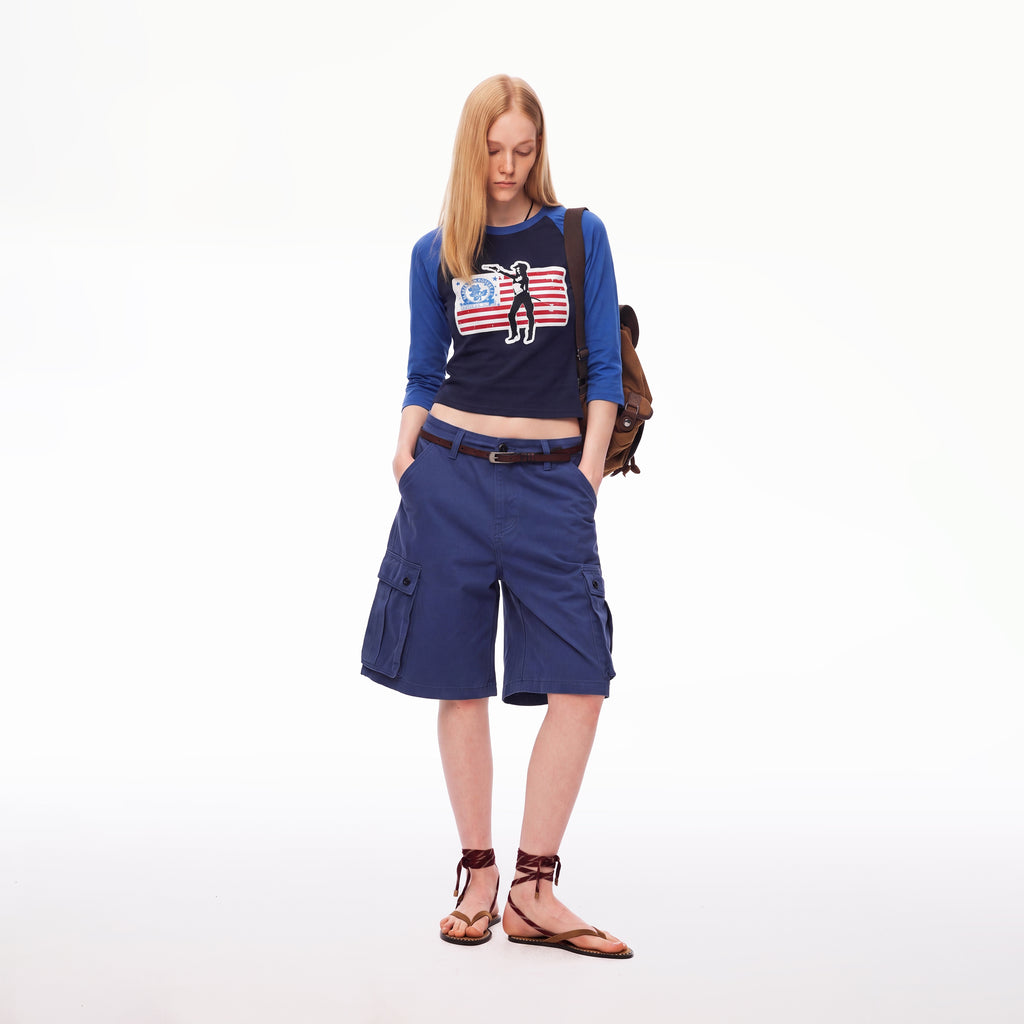 MADWITCH VINTAGE GRAPHIC RAGLAN 3/4-SLEEVE CROPPED T-SHIRT #MS8958