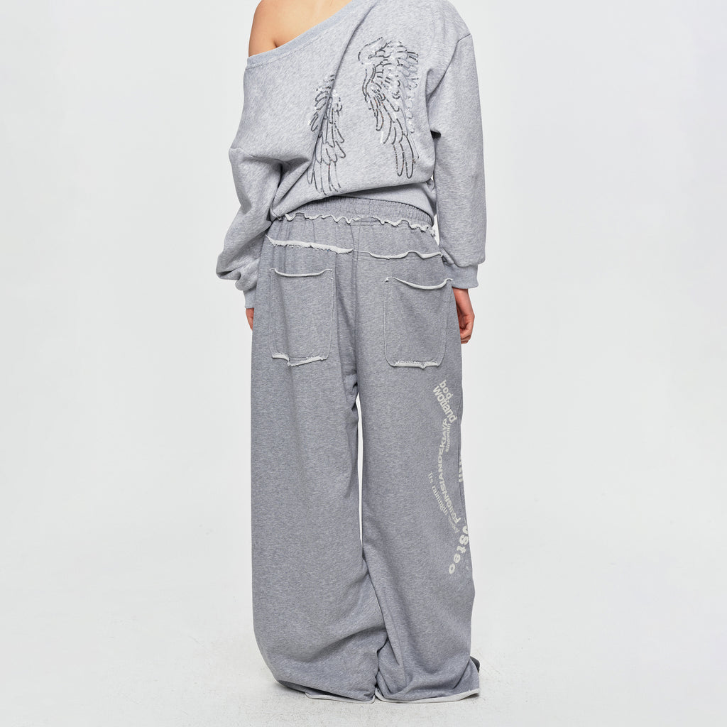 MADWITCH DISTRESSED GRAPHIC WIDE-LEG SWEATPANTS #C1035