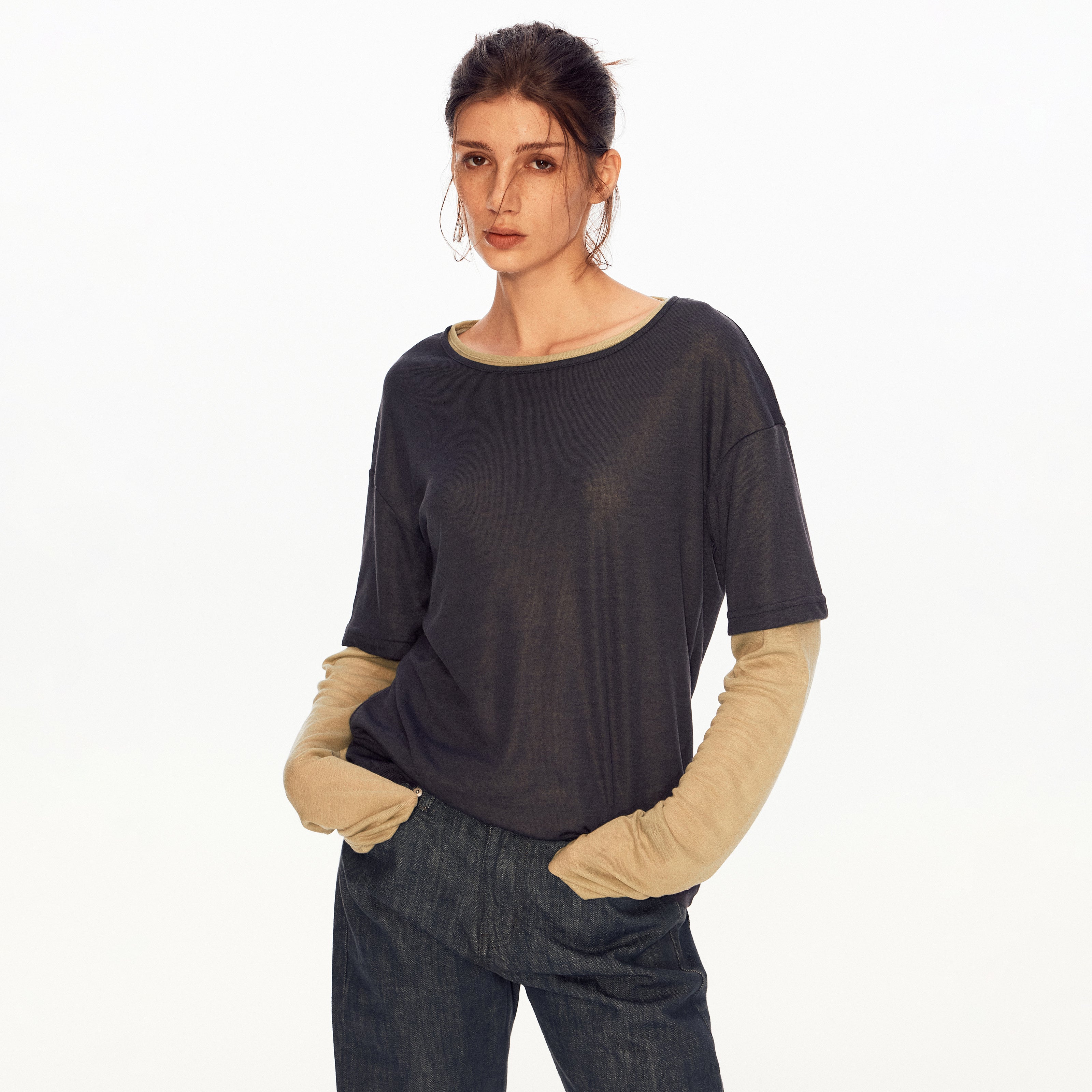 MADWITCH VINTAGE FAUX LAYER LONG TEE #27475