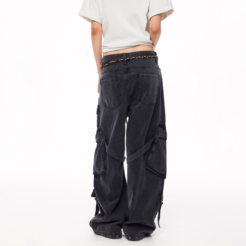 MADWITCH WASHED STRAPPED CARGO JEANS #MC2602