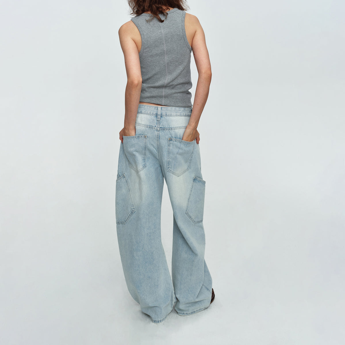 MADWITCH SIDE-POCKET LIGHT-WASH CURVED-LEG JEANS #K7388