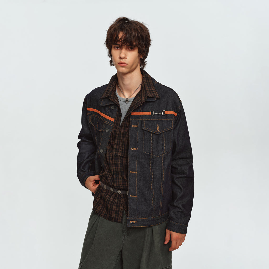 MADWITCH RAW-DENIM COLLARED CROPPED UTILITY JACKET #2606WT3040