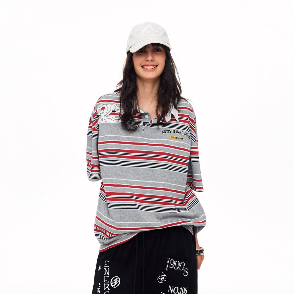 MADWITCH VINTAGE EMBROIDERED STRIPED POLO #TC121