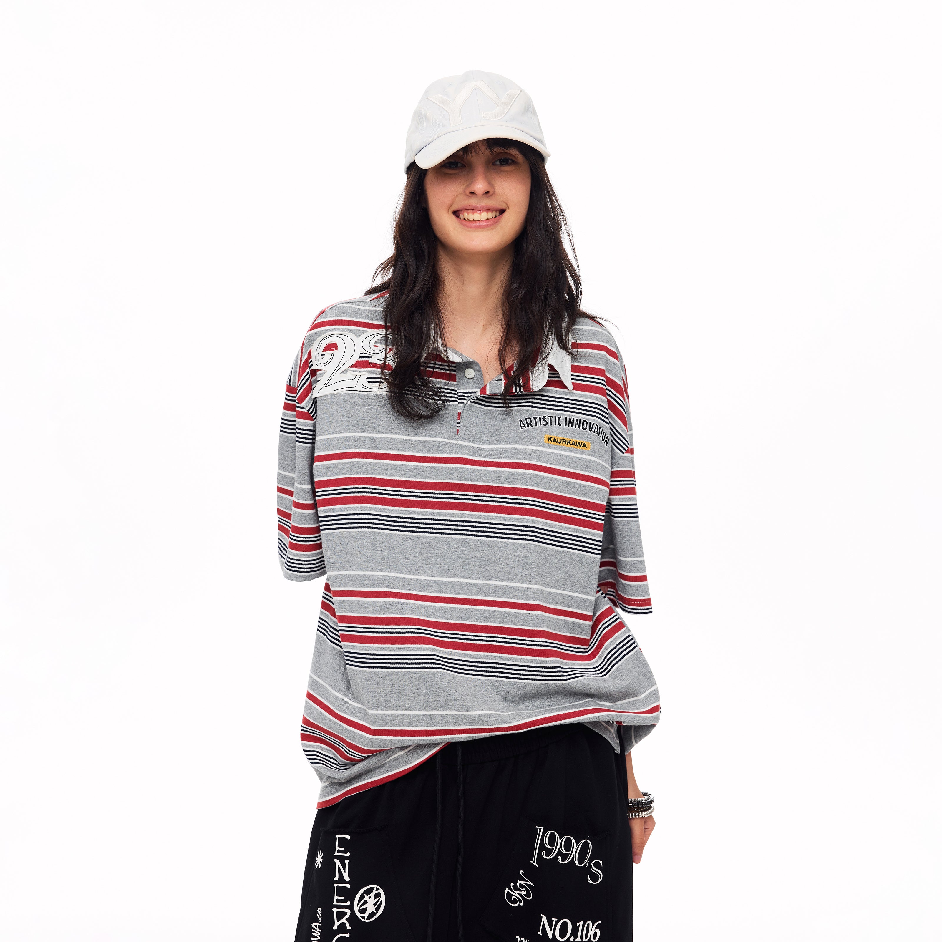 MADWITCH VINTAGE EMBROIDERED STRIPED POLO #TC121