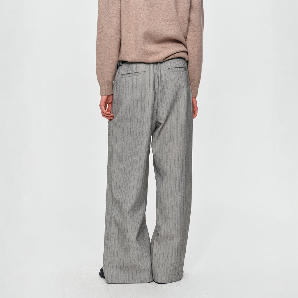 MADWITCH DRAPED PINSTRIPE ELASTIC-WAIST WIDE-LEG TROUSERS #AW26131