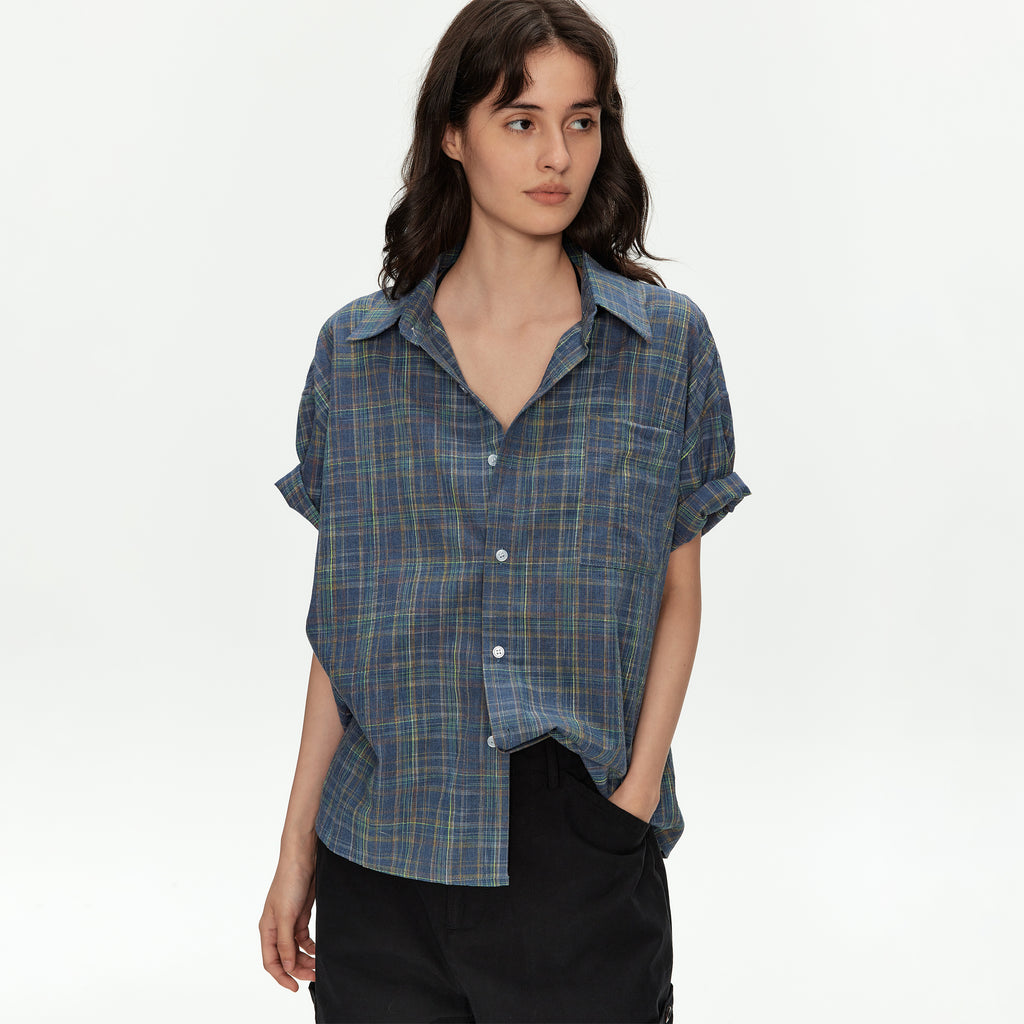 MADWITCH VINTAGE PLAID SHORT SLEEVE SHIRT #B171