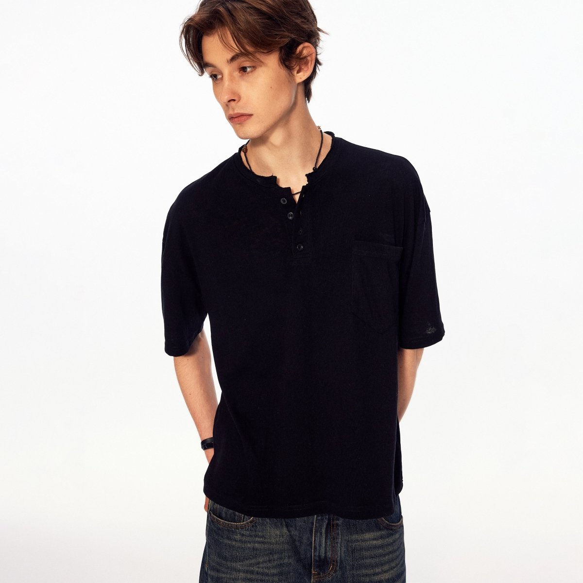 MADWITCH HENLEY LINEN RELAXED TEE UTU055 - MadWitch Store