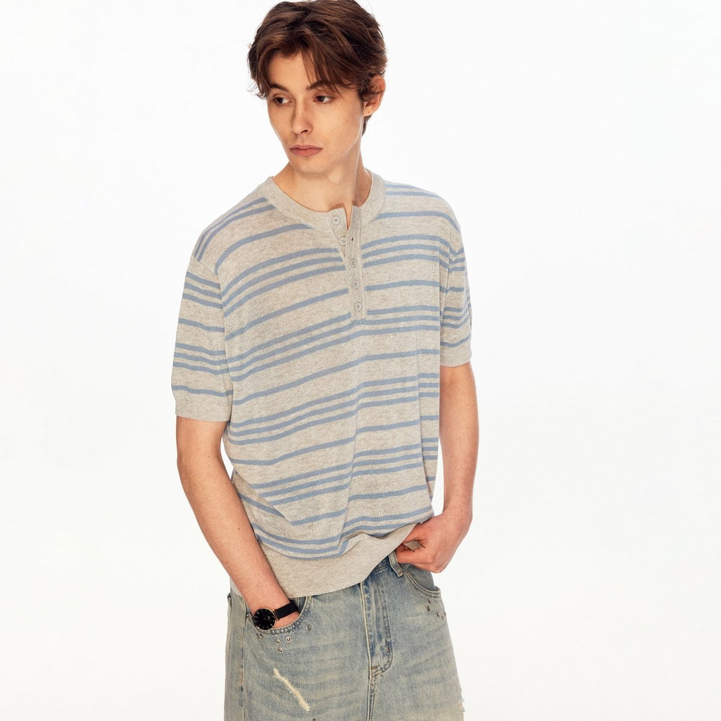 MADWITCH VINTAGE STRIPE HENLEY TEE 27525 - MadWitch Store