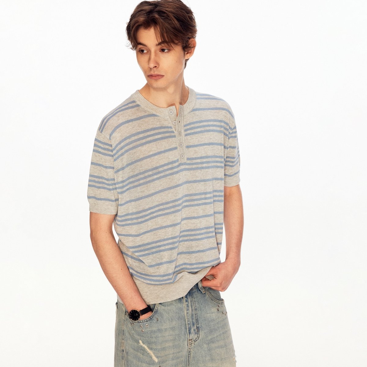 MADWITCH VINTAGE STRIPE HENLEY TEE 27525 - MadWitch Store