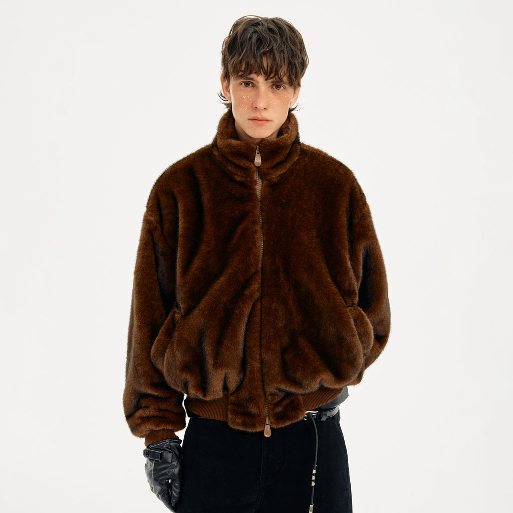 MADWITCH FAUX FUR STAND COLLAR COAT #256086