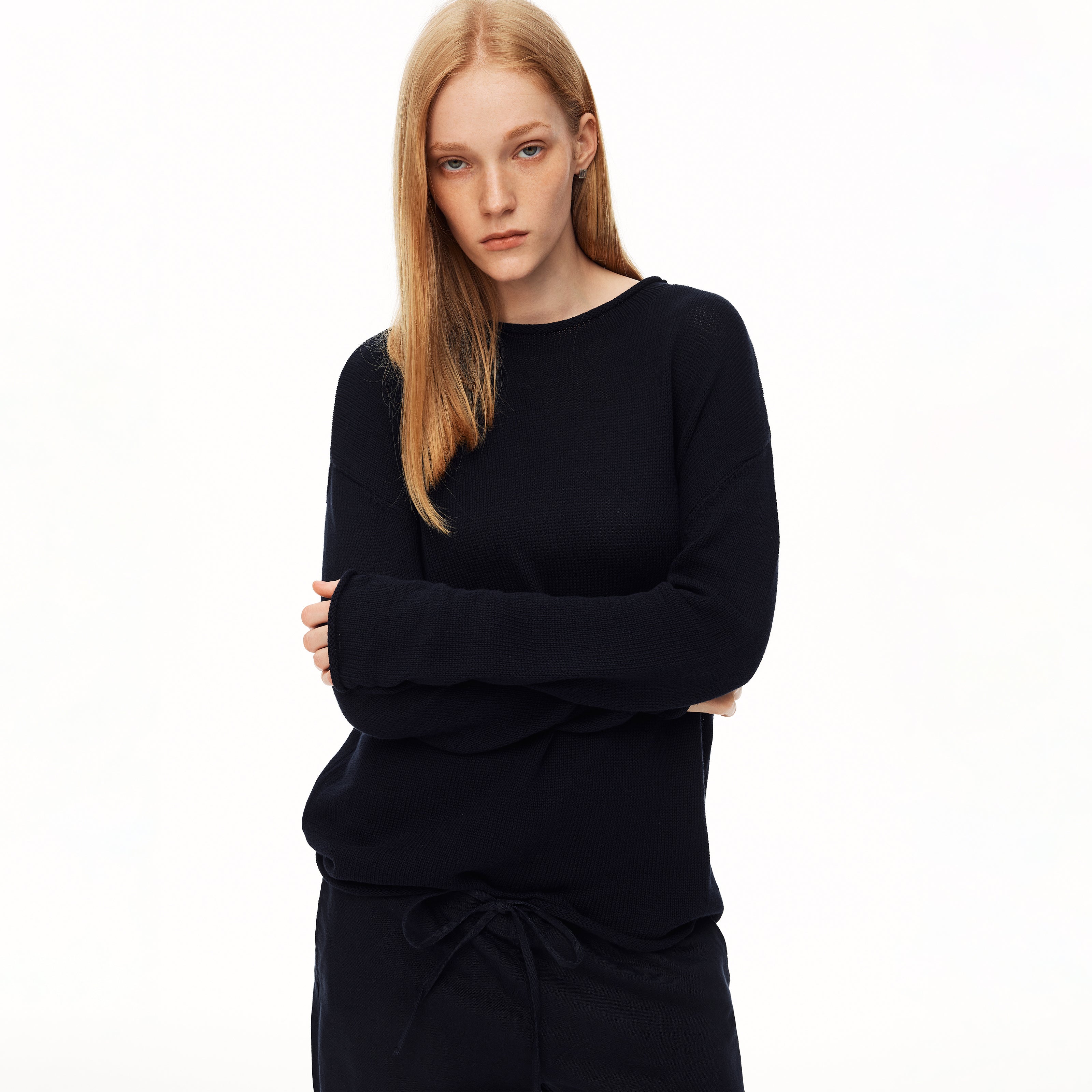MADWITCH MINIMALIST MOCK NECK ROLL EDGE KNIT SHIRT #MYC021