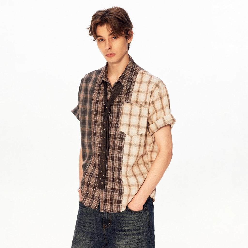 MADWITCH VINTAGE PLAID PATCHWORK SHIRT 991215 - MadWitch Store