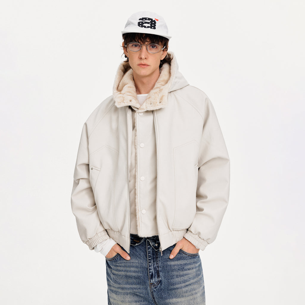 MADWITCH FAUX LAYER PU HOODED JACKET #880603