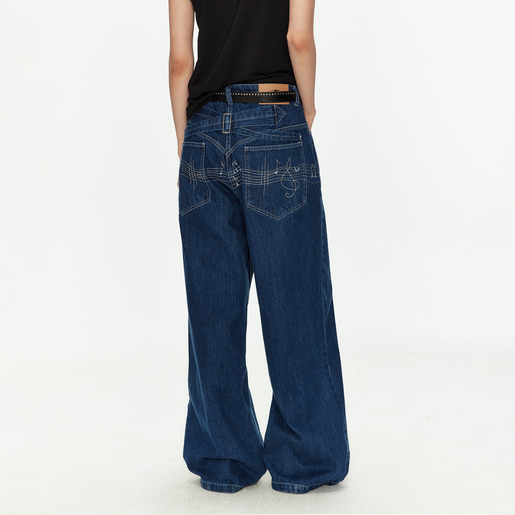 MADWITCH MUSICAL NOTE EMBROIDERED JEANS #AW26522
