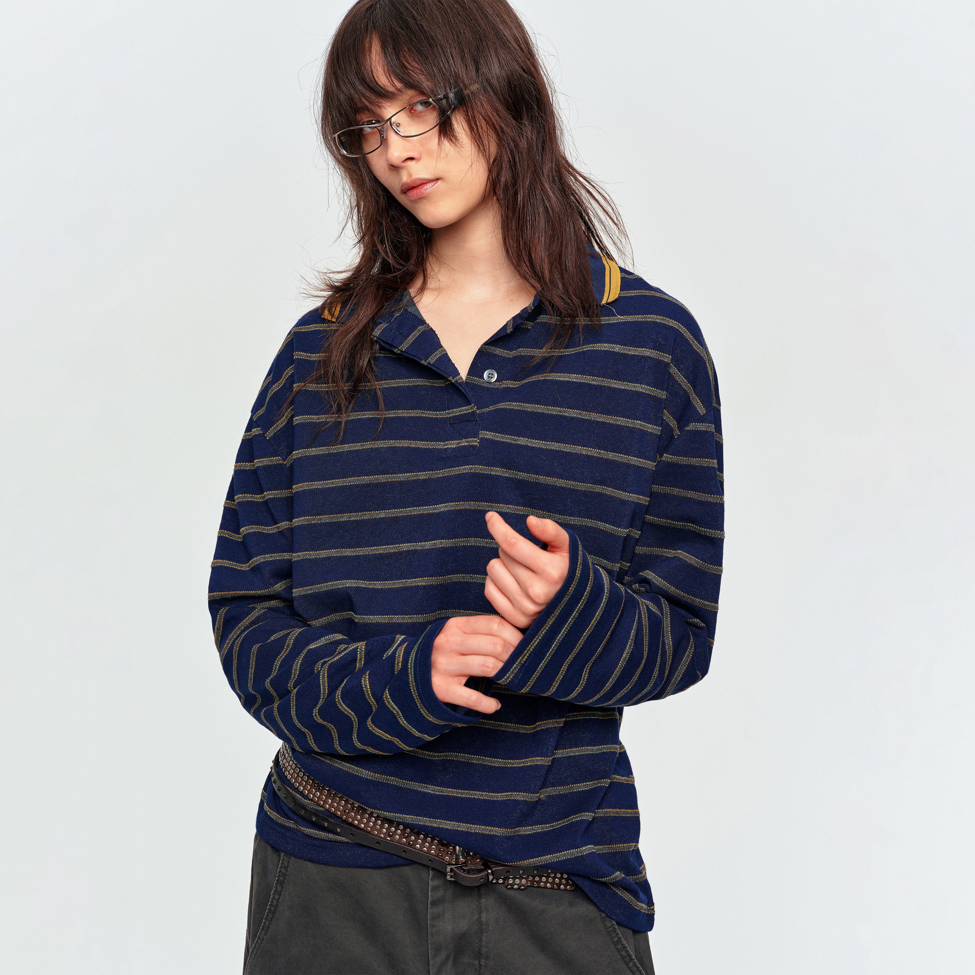 MADWITCH VINTAGE STRIPED DOUBLE-PLACKET POLO #PLO15