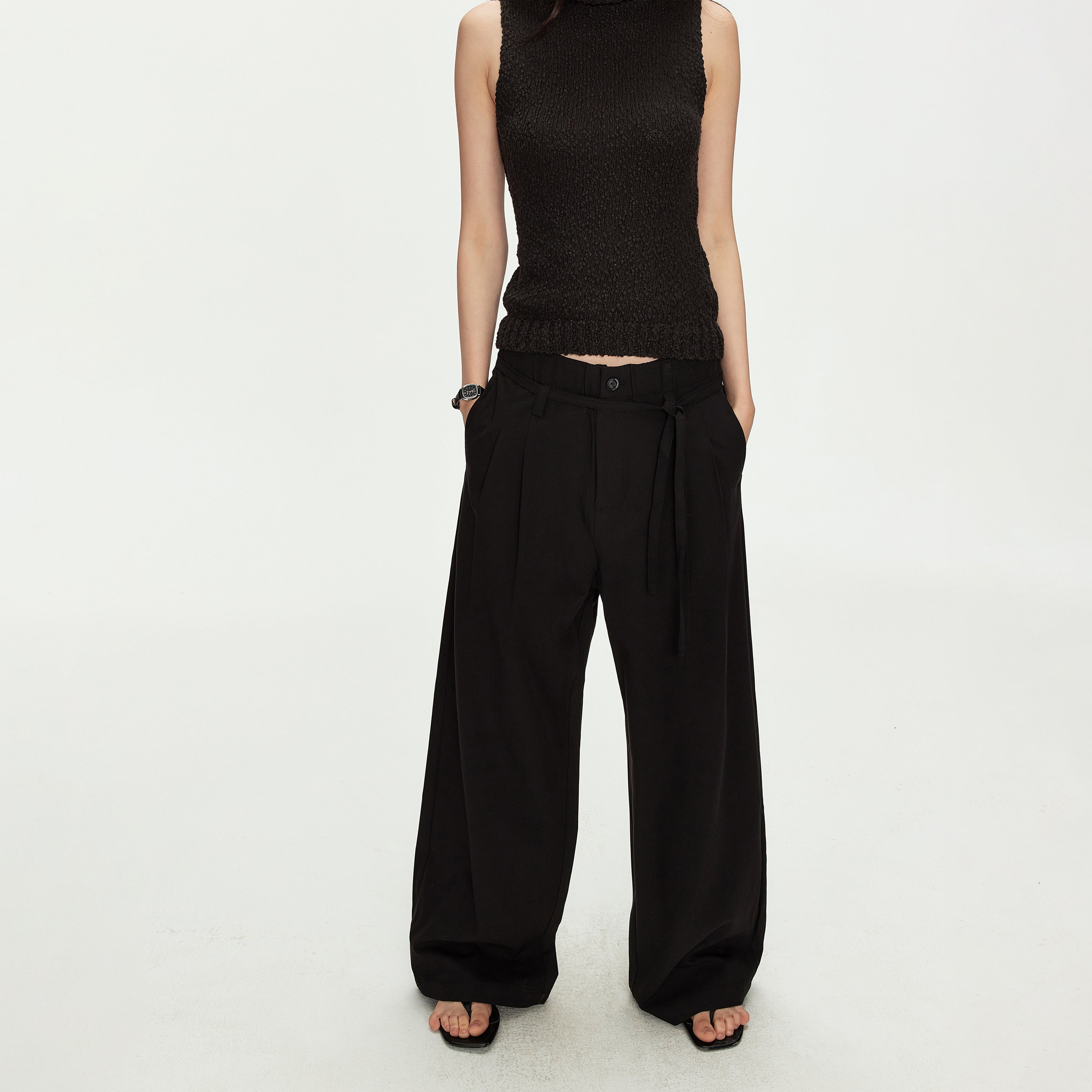 MADWITCH BELTED PLEATED WIDE TROUSERS #Z7611