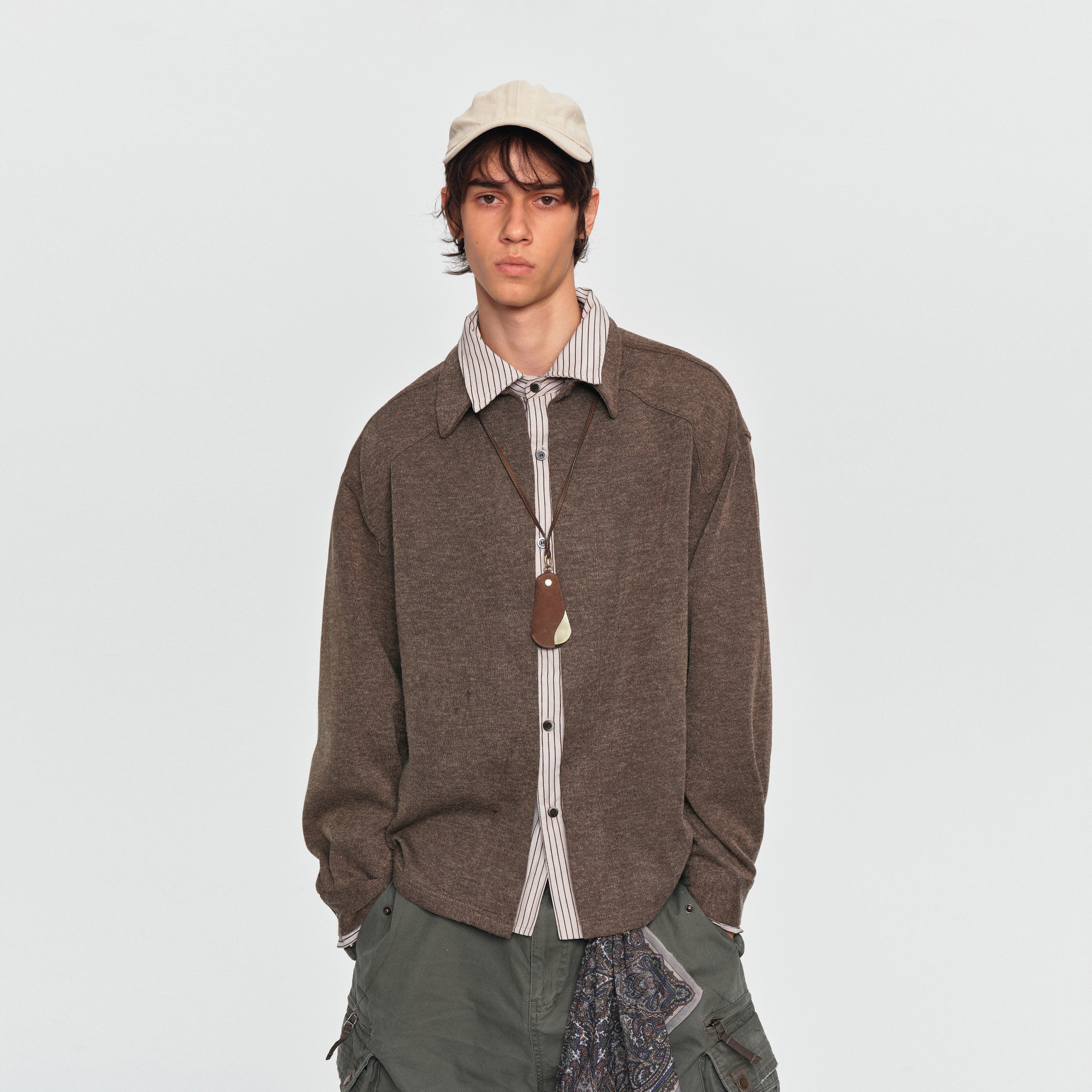 MADWITCH LAYERED BUTTONED COLLAR TEXTURED KNIT SWEATSHIRT #880813