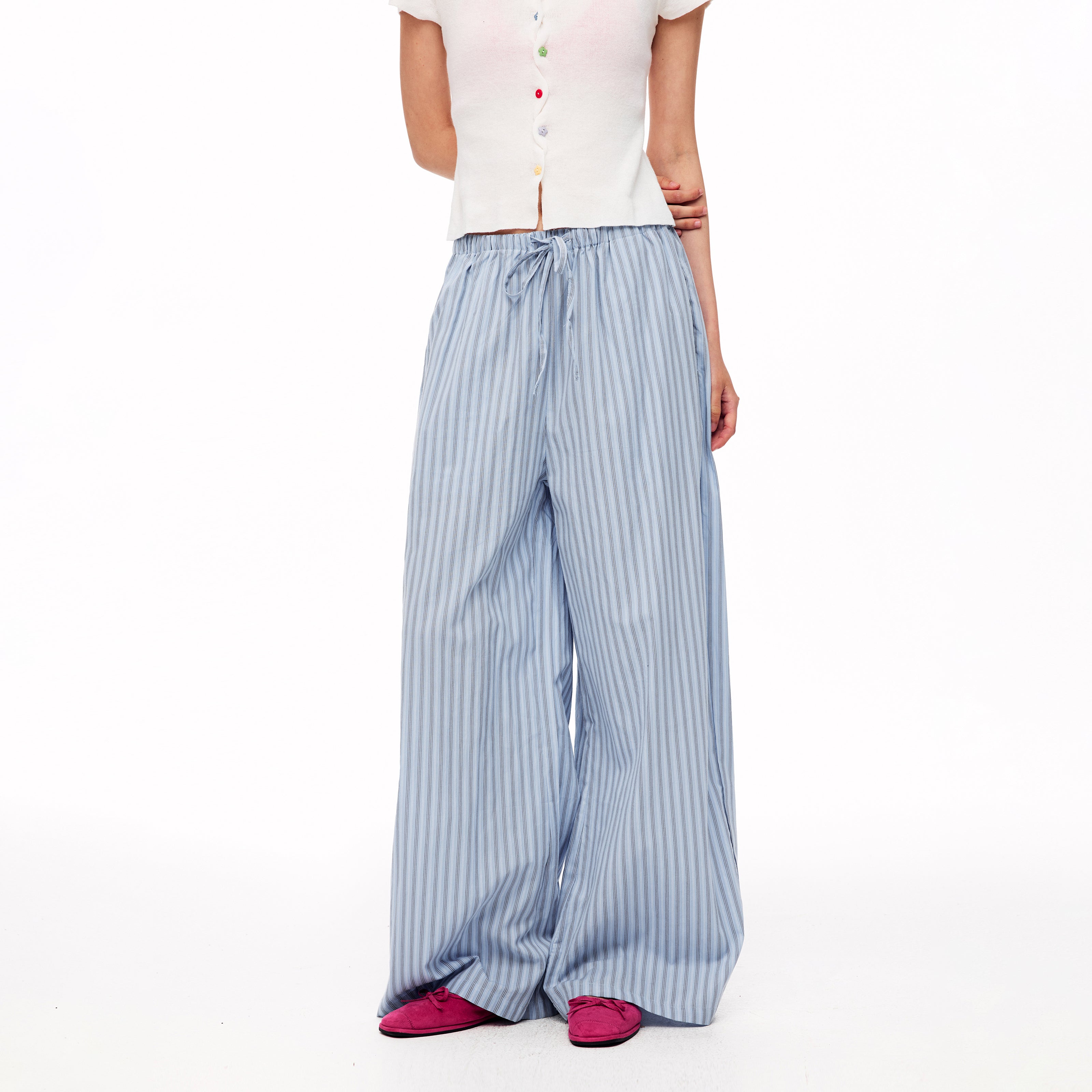 MADWITCH STRIPED DRAWSTRING SLOUCHY WIDE-LEG PANTS #CK61056