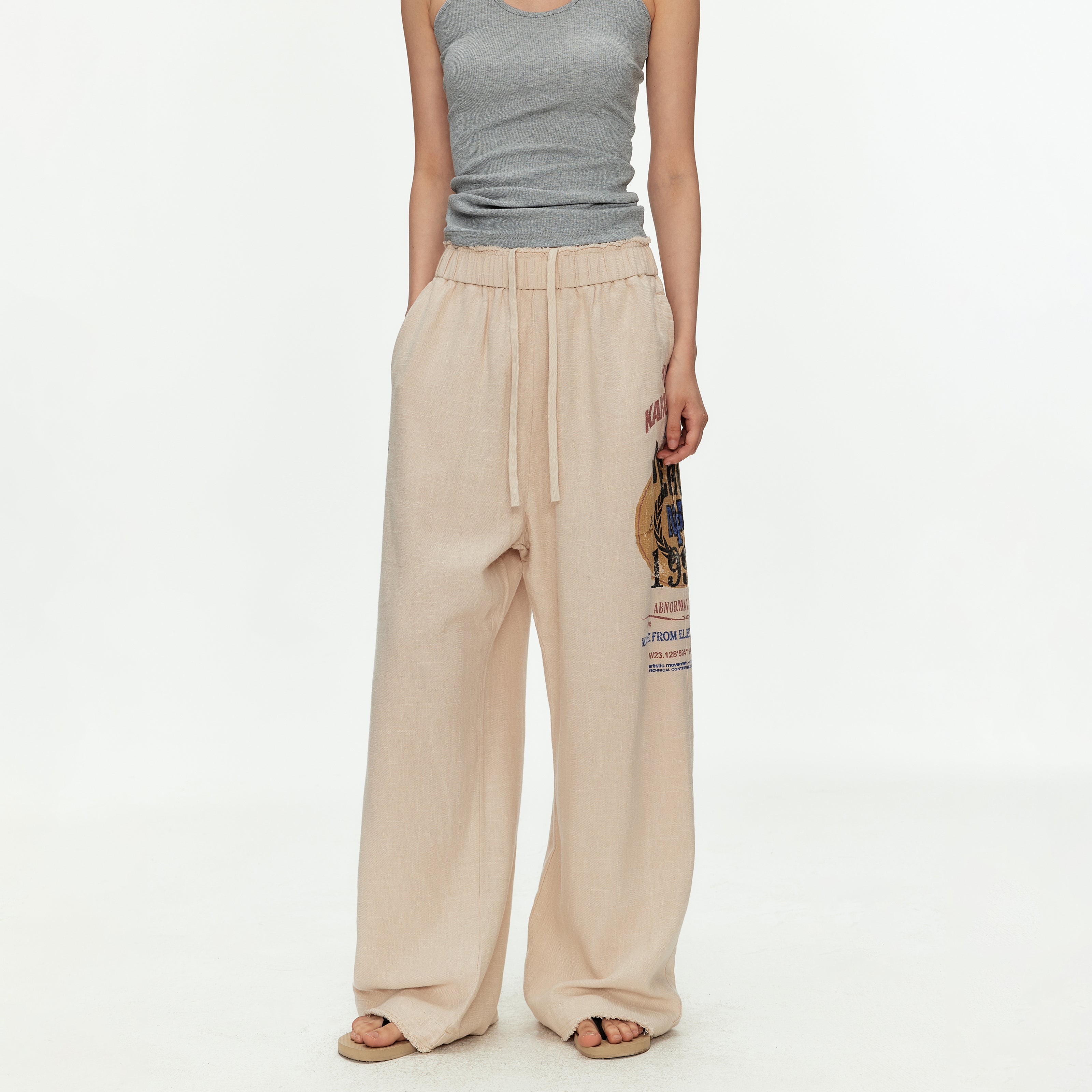 MADWITCH PRINTED LINEN DRAWSTRING PANTS #CK61035