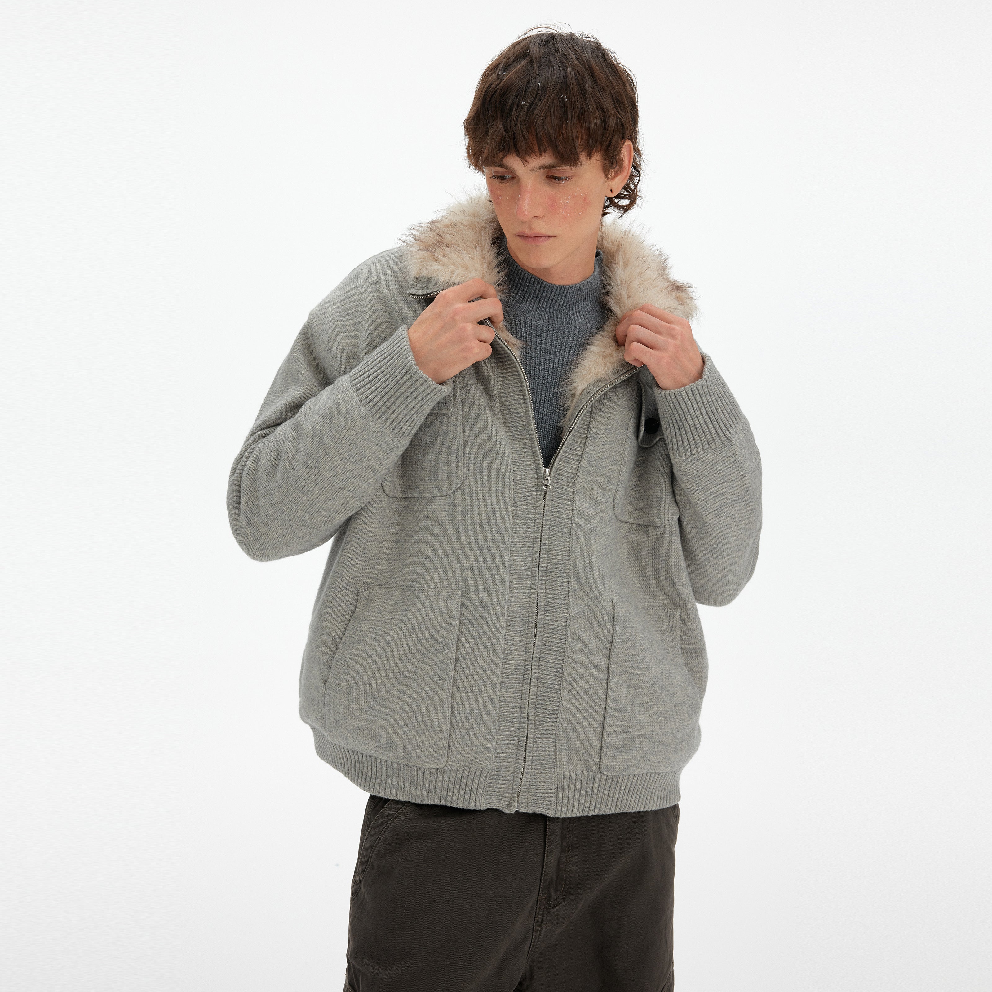 MADWITCH ATMOSPHERIC FUR COLLAR CARDIGAN #6003
