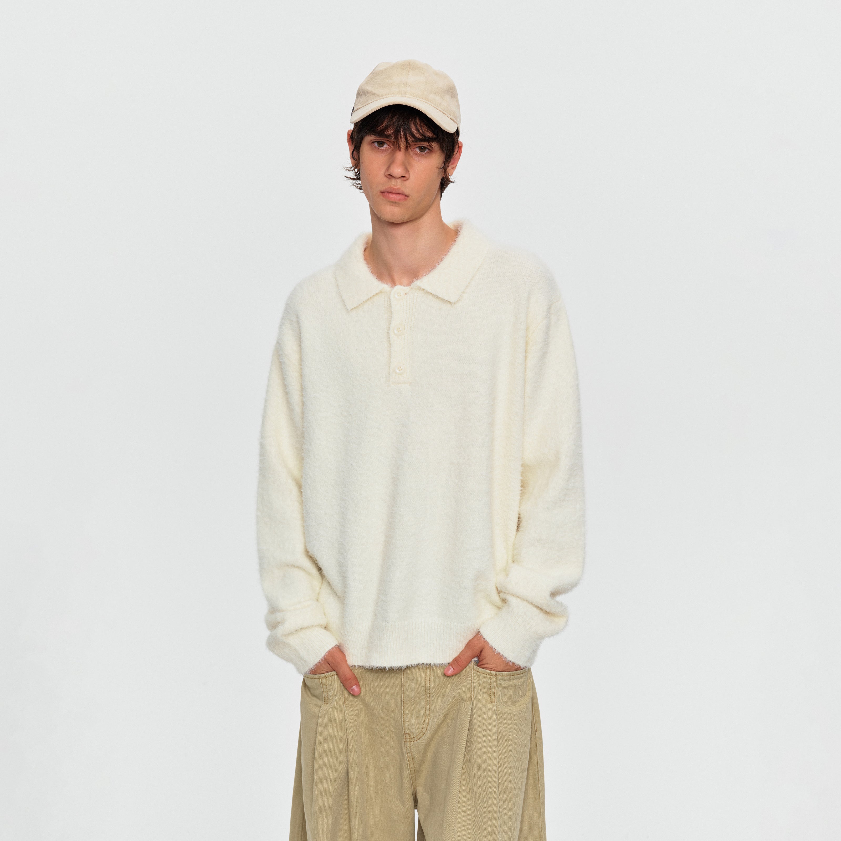 MADWITCH FAUX-MINK POLO KNIT SWEATER #RM34