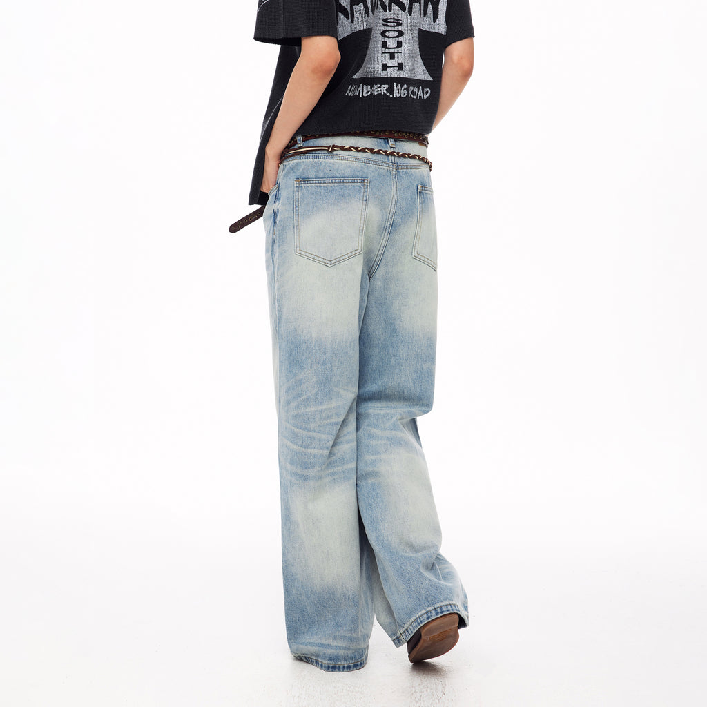 MADWITCH WASHED FLARED WIDE-LEG JEANS #XR9816