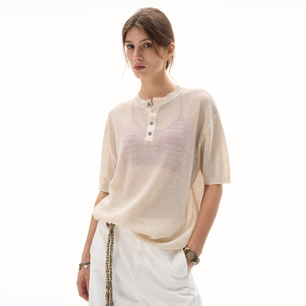 MADWITCH LACE KNIT SHORT SLEEVE TOP #M367