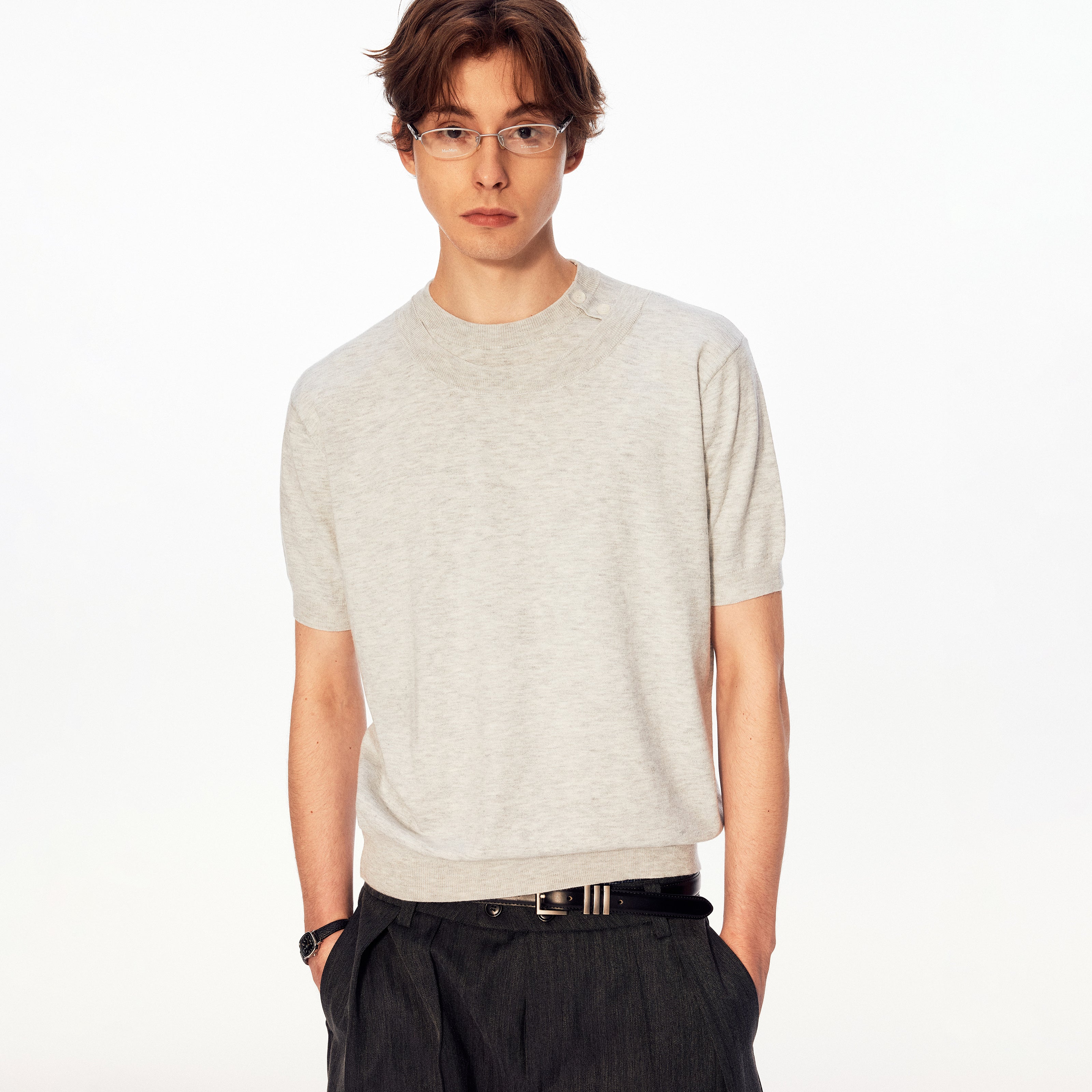 MADWITCH DOUBLE LAYER OBLIQUE BUTTON TEE #27518
