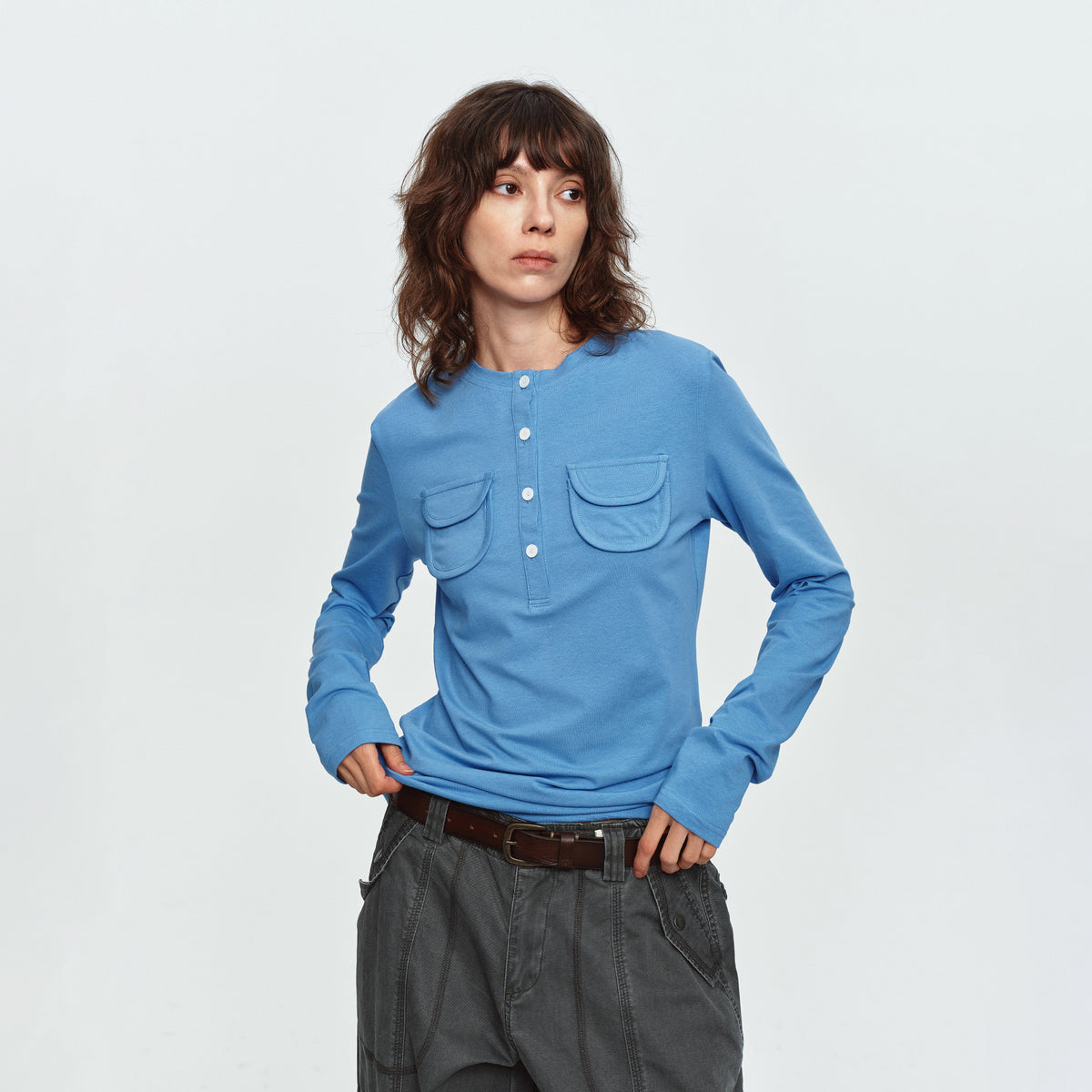 MADWITCH LYOCELL-BLEND DUAL-POCKET HENLEY SHIRT #MD26801C