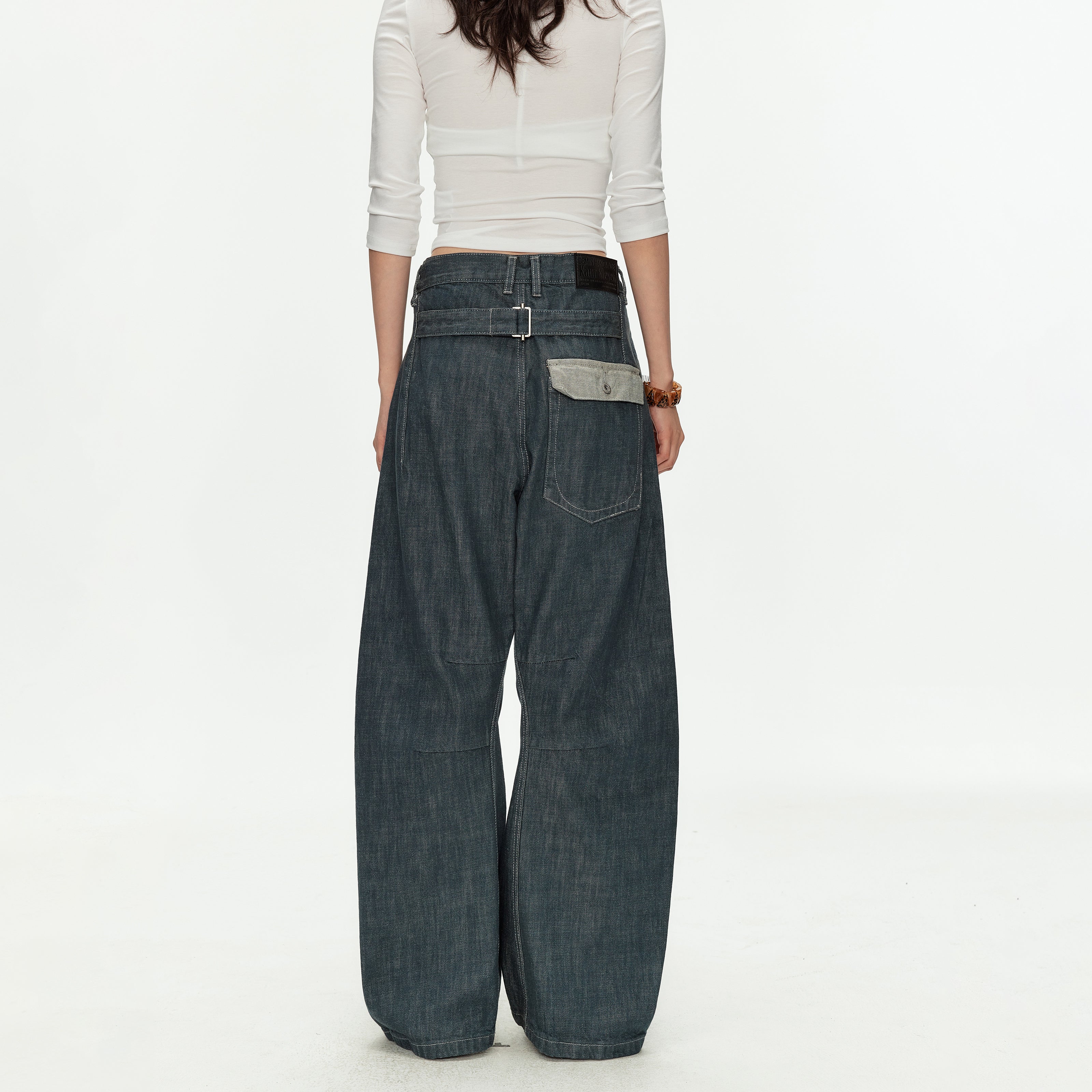 MADWITCH TEAL WASHED MARTINGALE WIDE JEANS #GPH9808