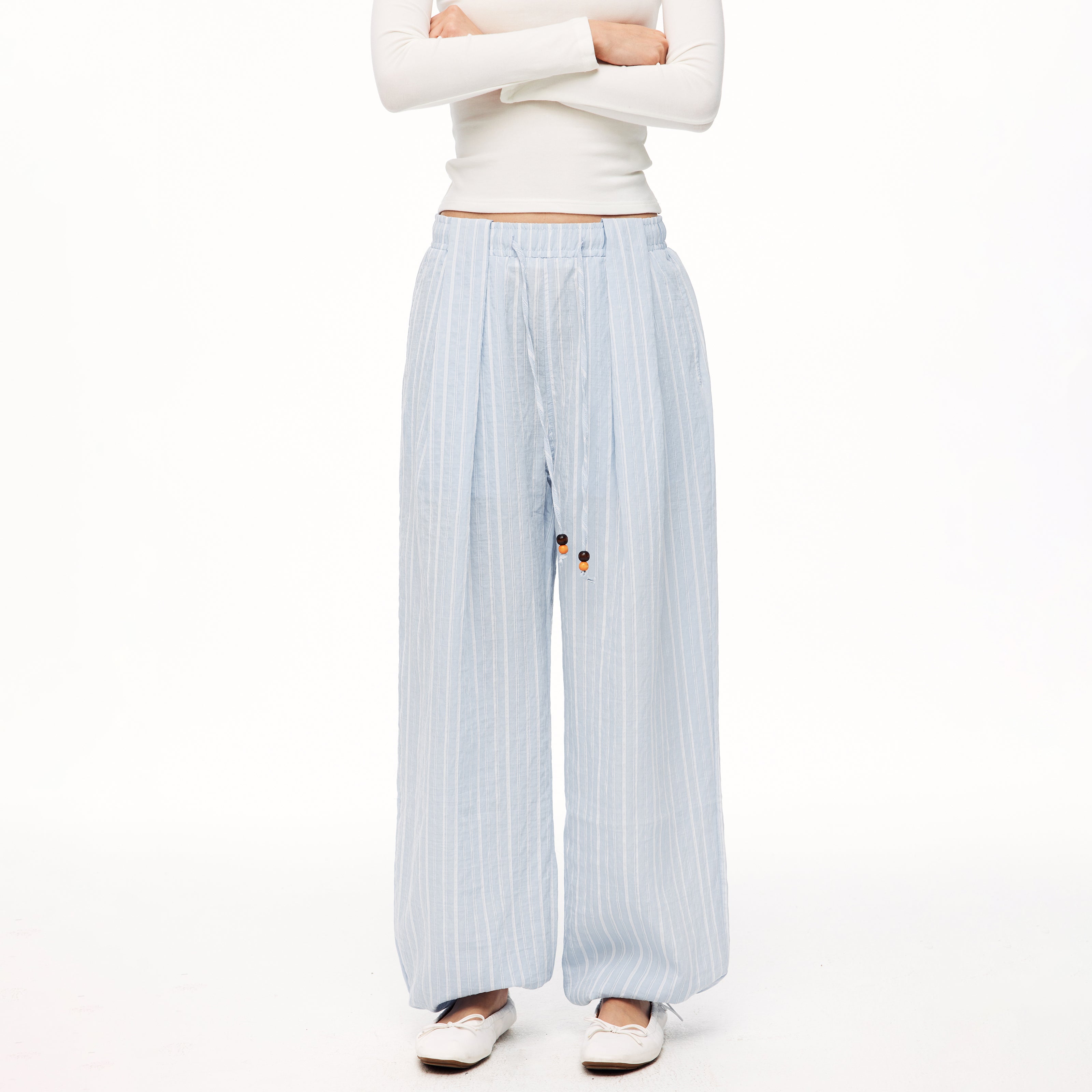 MADWITCH STRIPED LYOCELL-BLEND WIDE-LEG PANTS #CK61030