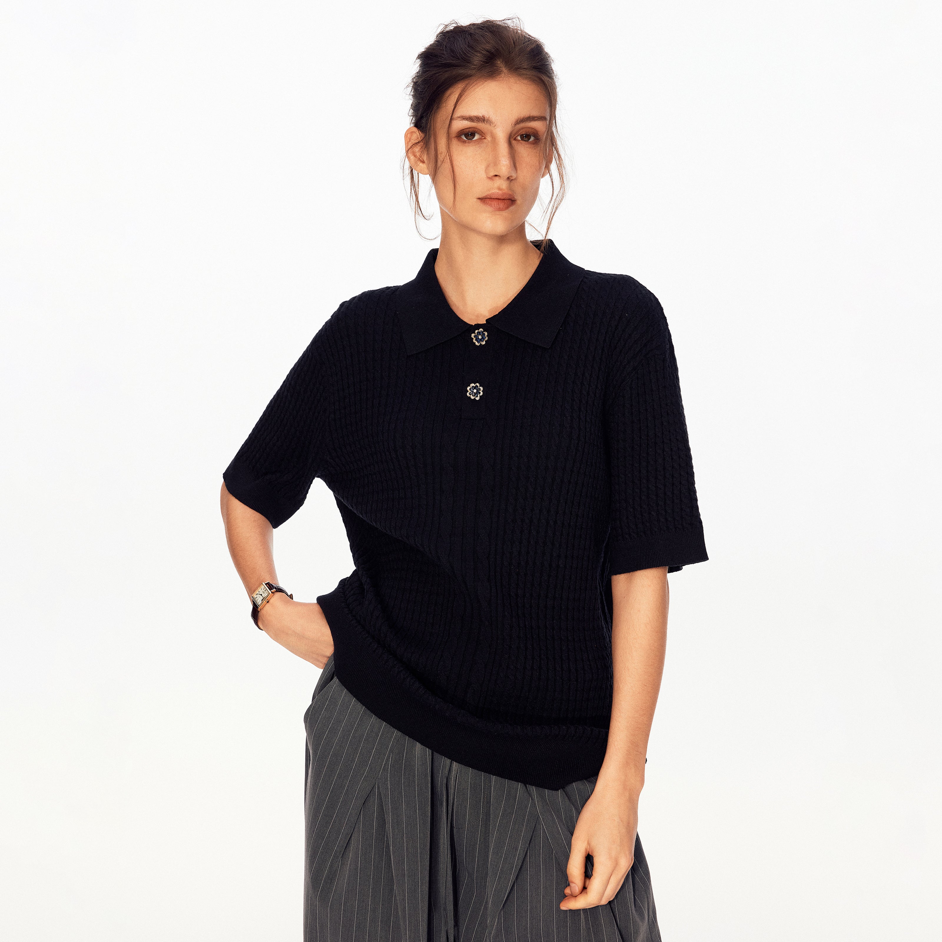 MADWITCH CABLE RIBBED POLO TEE #3011