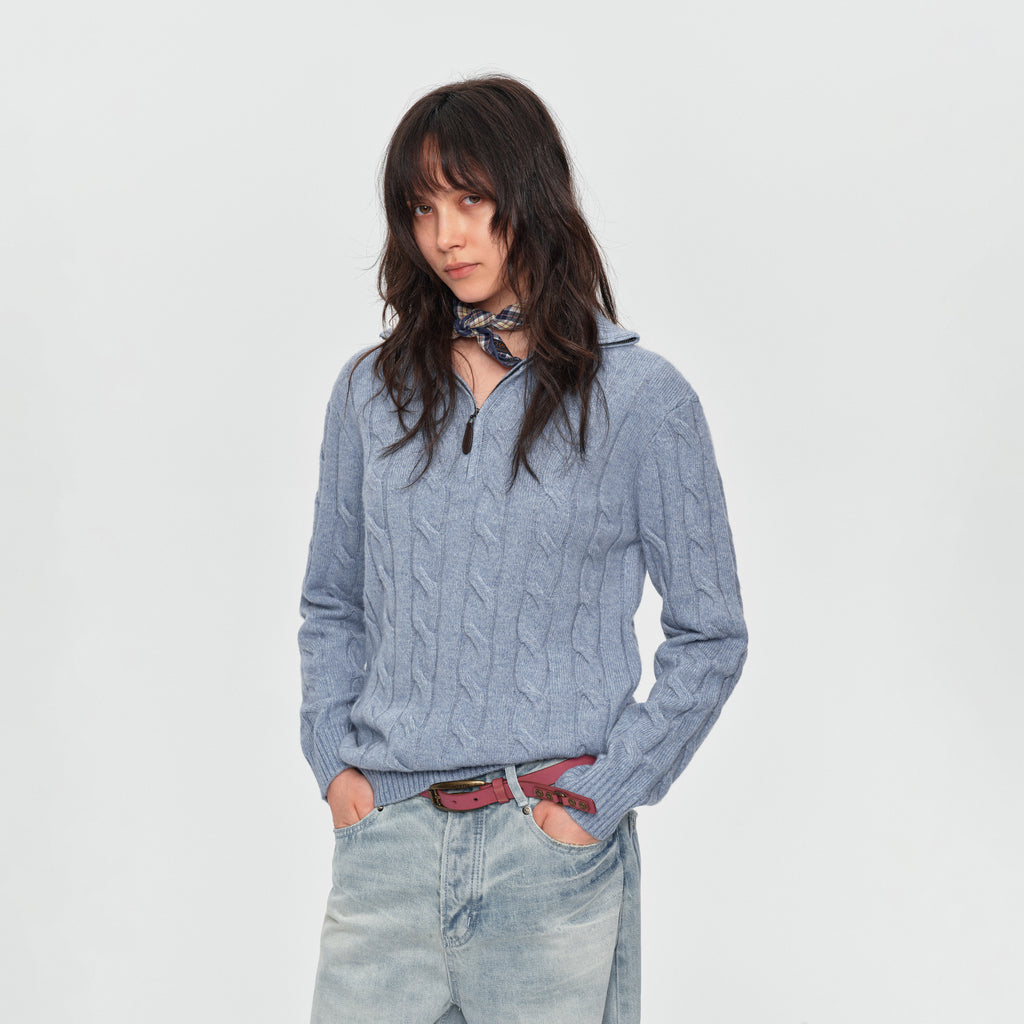 MADWITCH HALF-ZIP CABLE-KNIT WOOL-BLEND SWEATER #11809