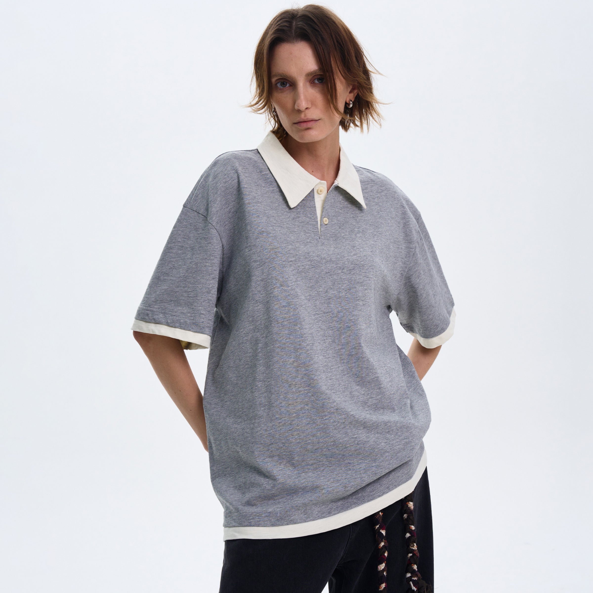 MADWITCH CONTRAST COLLAR SHORT-SLEEVE SHIRT #C1269X25