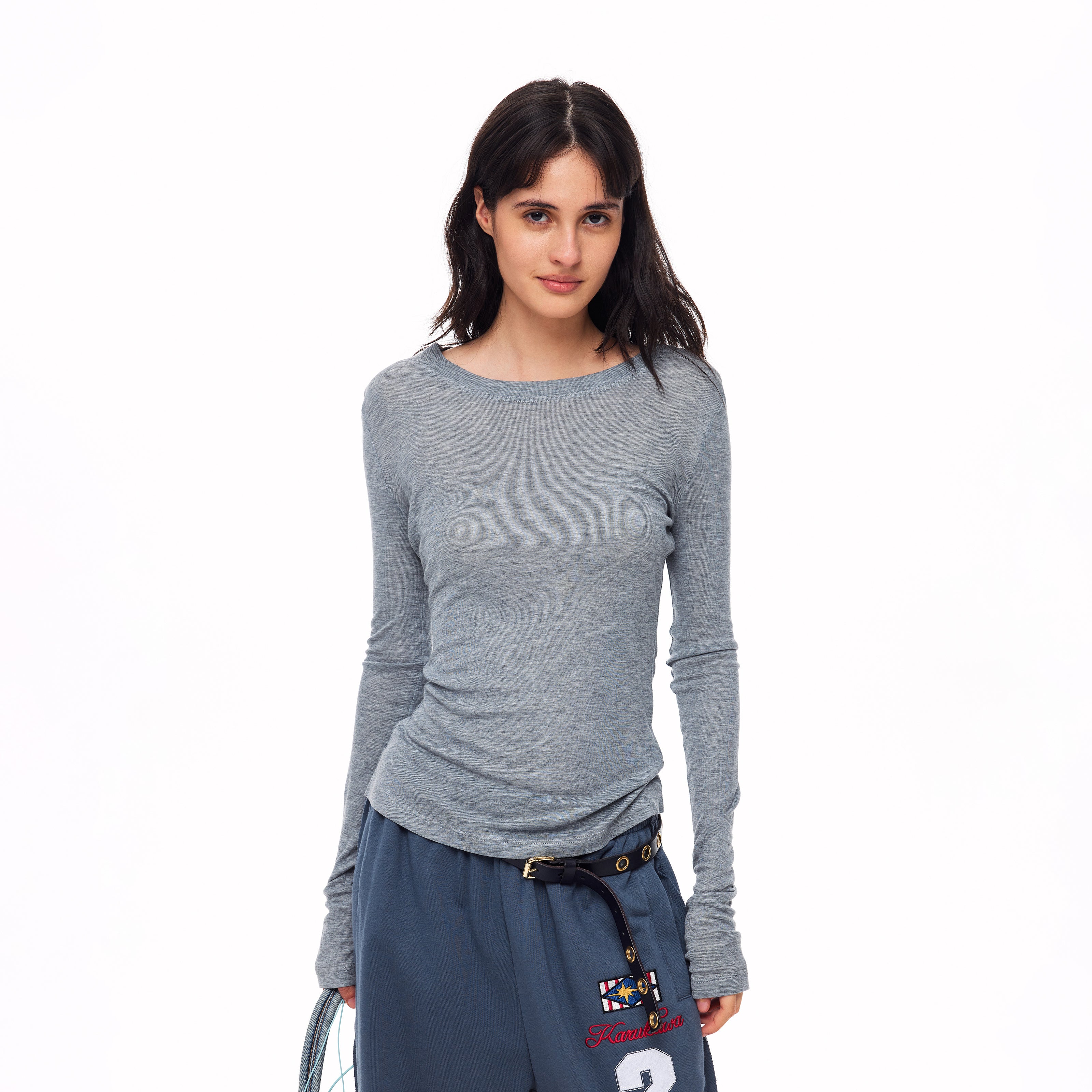 MADWITCH MINIMALIST ROUND-NECK TENCEL LONG-SLEEVE T-SHIRT #G2101