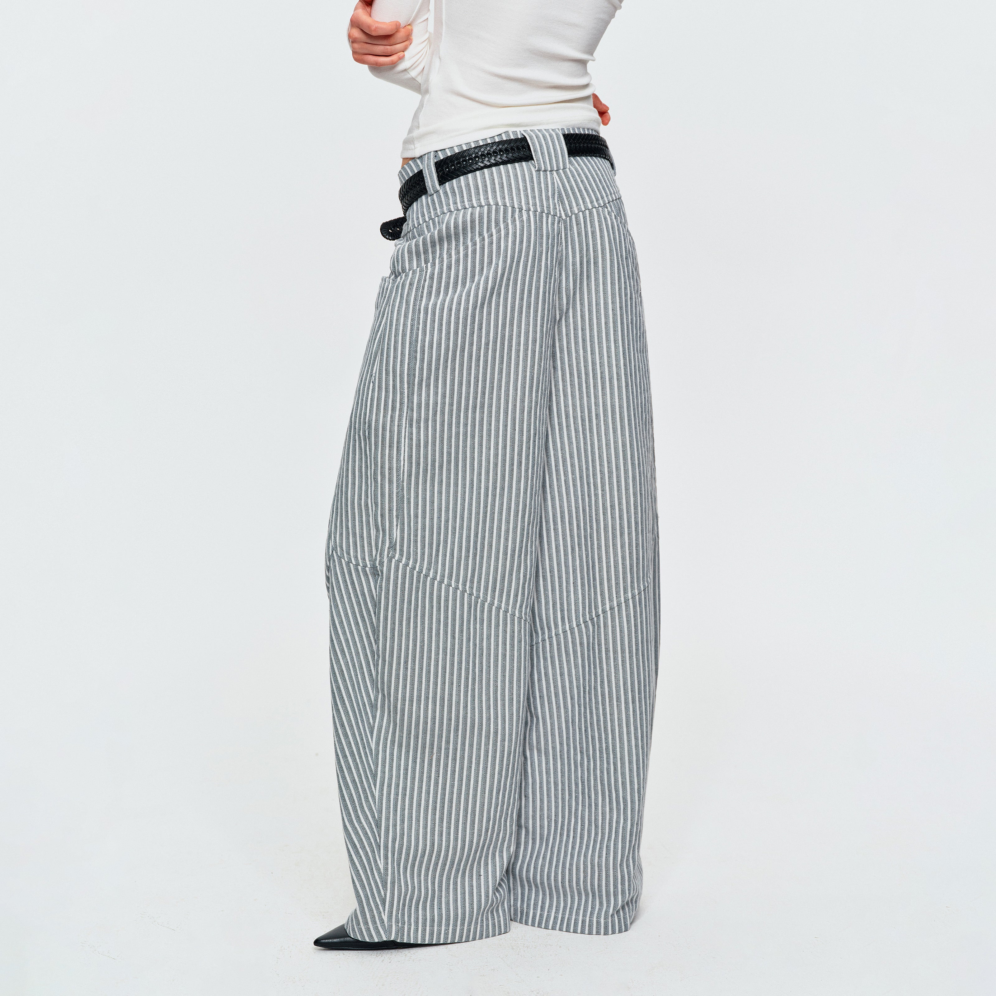 MADWITCH PLEATED STRIPED CURVED PANTS #CK61096