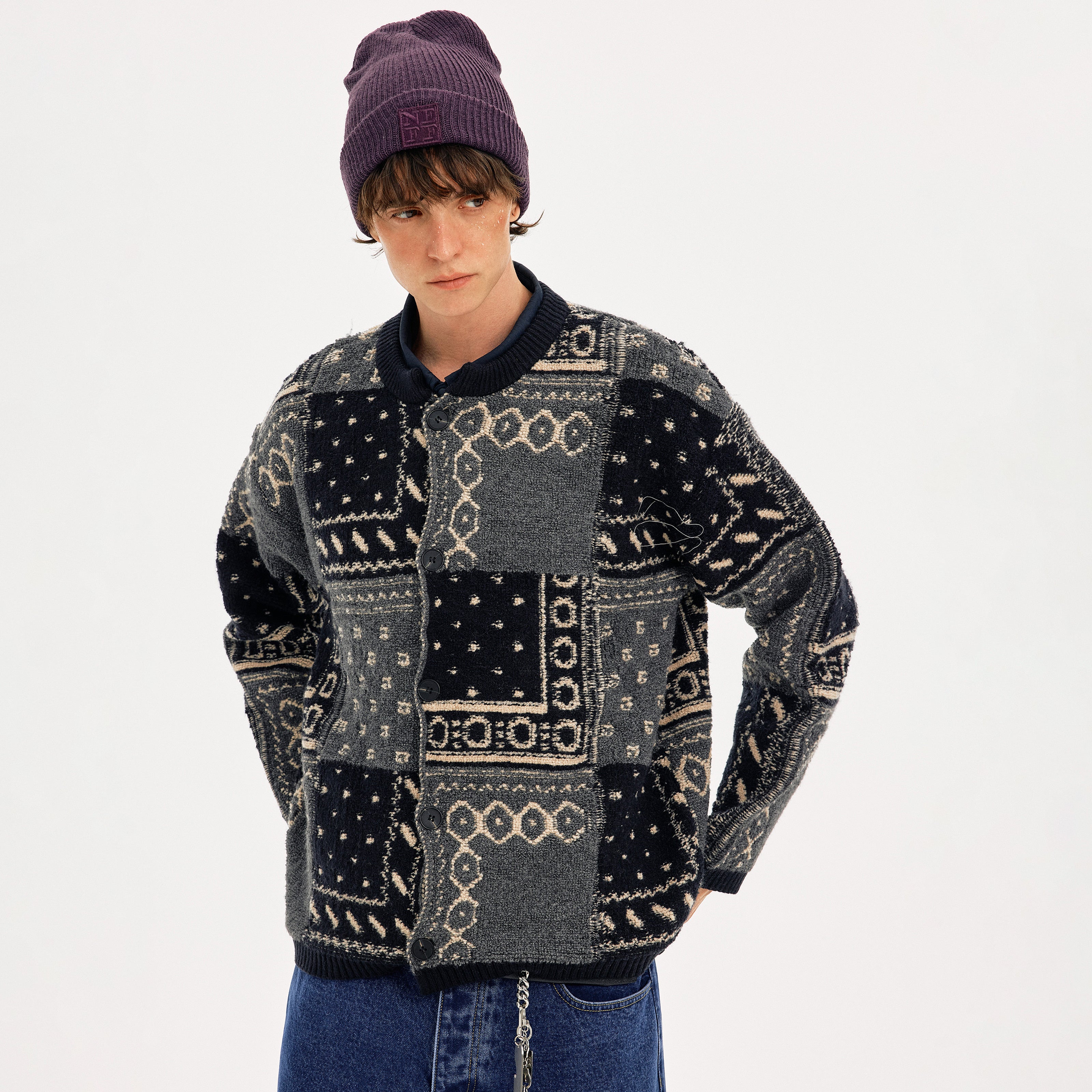 MADWITCH COLORBLOCK BASEBALL KNIT SWEATER #65163