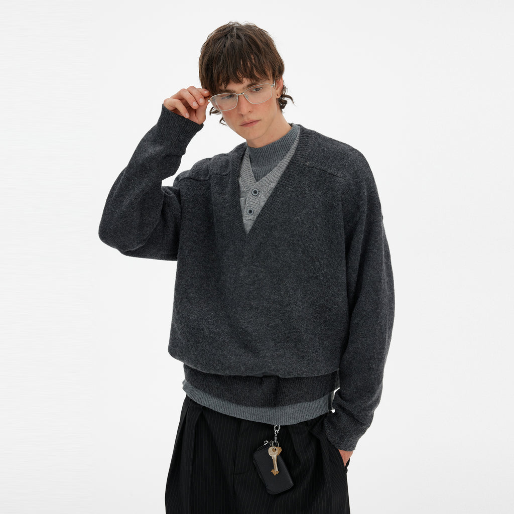 MADWITCH RETRO LAYERED V-NECK SWEATER #68930