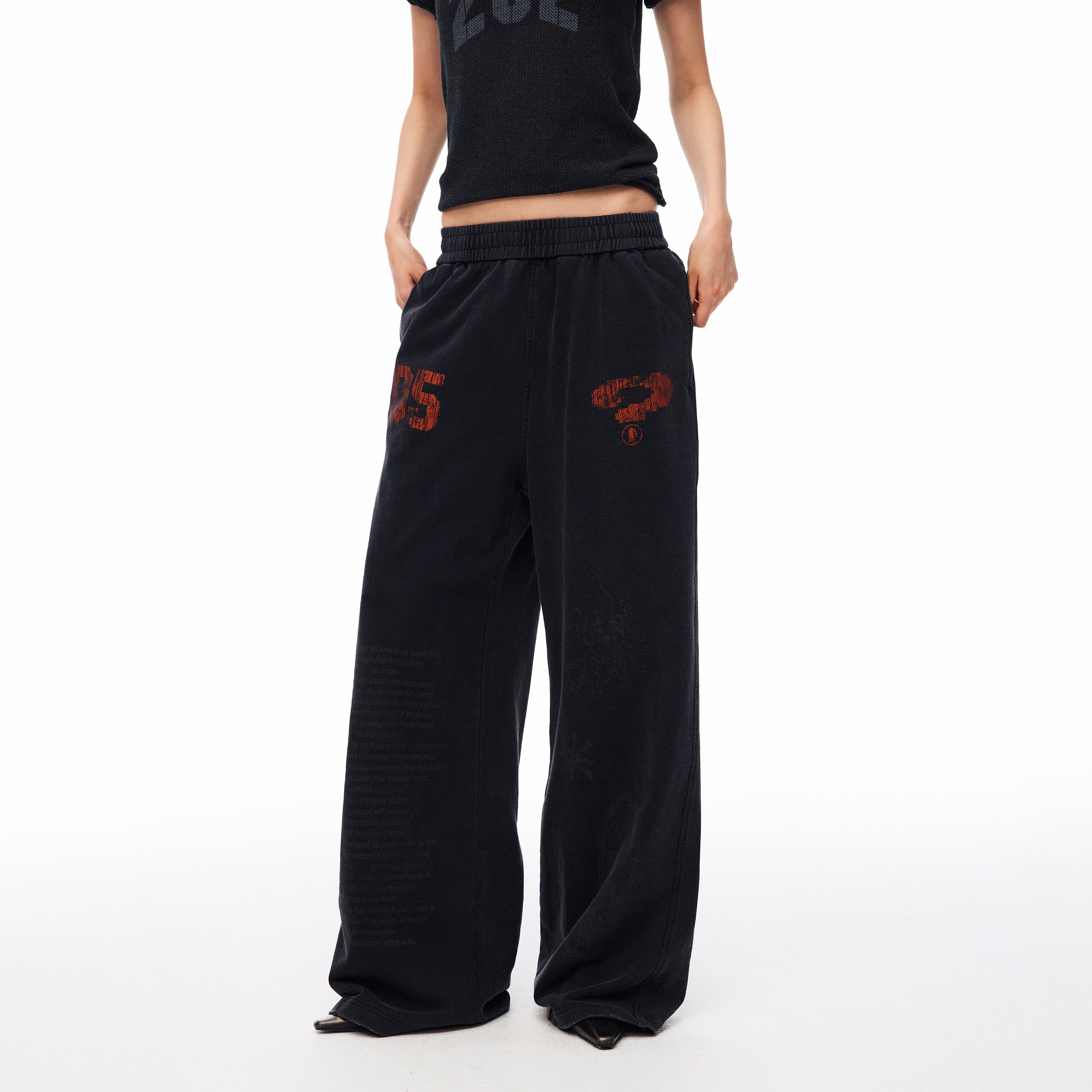 MADWITCH WASHED DISTRESSED PRINTED WIDE-LEG SWEATPANTS #CK61069
