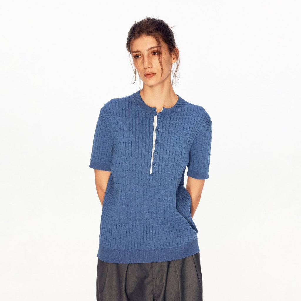 MADWITCH RIBBED HENLEY LINEN TEE 96006 - MadWitch Store