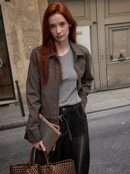 MADWITCH SLIM FIT PU LEATHER JACKET #C271Q25